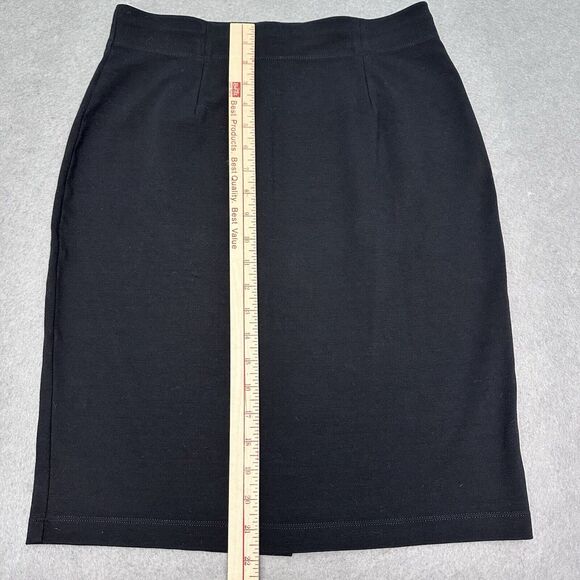 Eileen Fisher Pencil Skirt Sz Small Black Pull On Knee Length Viscose Back Vent - Picture 8 of 10